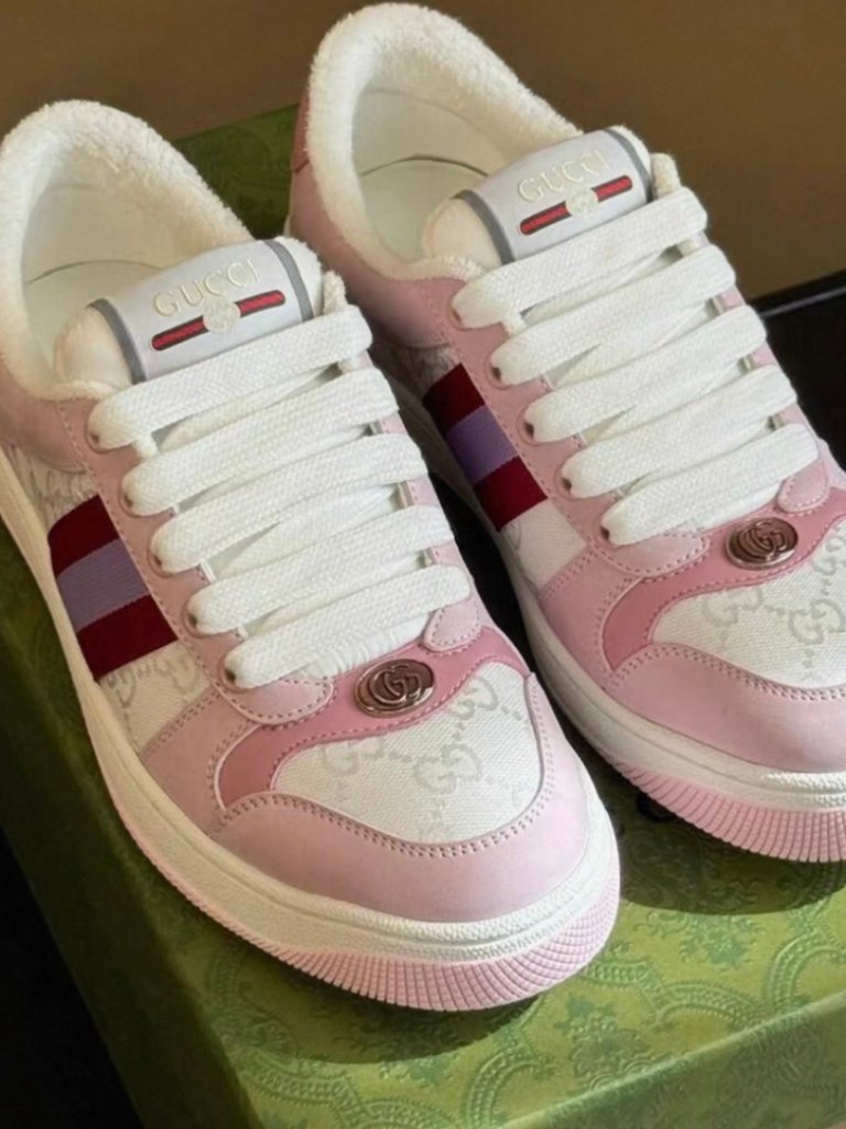 Gucci Pink & White Gg Canvas & Leather Sneakers - Size 36